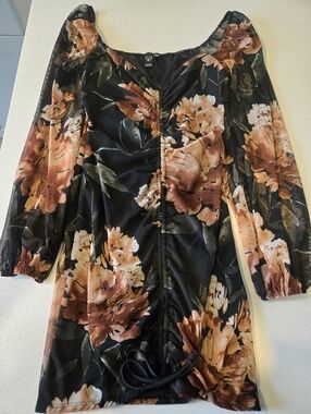 Windsor Black Floral Ruched Mini Dress